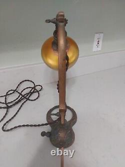 Antique Cast Iron Counterbalance Piano Lamp Steuben Shade