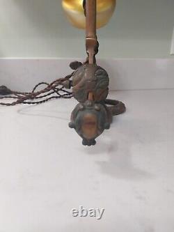 Antique Cast Iron Counterbalance Piano Lamp Steuben Shade