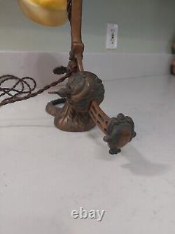 Antique Cast Iron Counterbalance Piano Lamp Steuben Shade