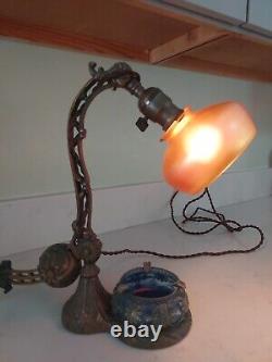 Antique Cast Iron Counterbalance Piano Lamp Steuben Shade