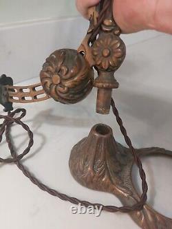 Antique Cast Iron Counterbalance Piano Lamp Steuben Shade