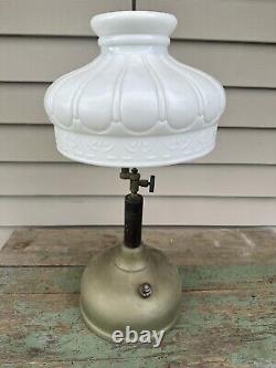 Antique Coleman Quick-Lite Table Gas Lamp / w Original Kreme-Lite Shade