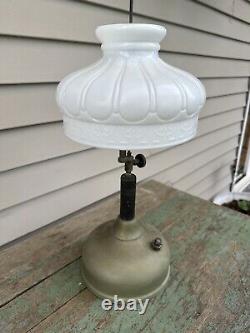 Antique Coleman Quick-Lite Table Gas Lamp / w Original Kreme-Lite Shade