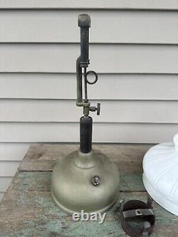 Antique Coleman Quick-Lite Table Gas Lamp / w Original Kreme-Lite Shade