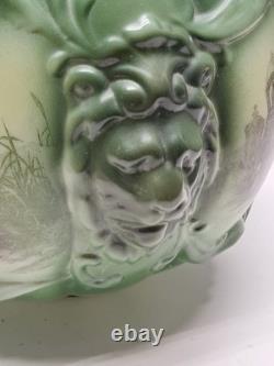 Antique Consolidated Glass Green Lamp Shade Globe Puffy Face Lion Head Rare