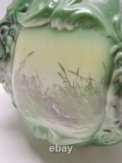 Antique Consolidated Glass Green Lamp Shade Globe Puffy Face Lion Head Rare