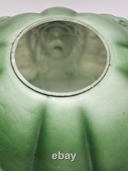 Antique Consolidated Glass Green Lamp Shade Globe Puffy Face Lion Head Rare