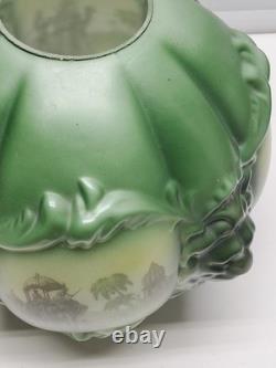 Antique Consolidated Glass Green Lamp Shade Globe Puffy Face Lion Head Rare