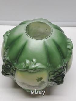 Antique Consolidated Glass Green Lamp Shade Globe Puffy Face Lion Head Rare