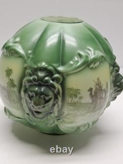 Antique Consolidated Glass Green Lamp Shade Globe Puffy Face Lion Head Rare