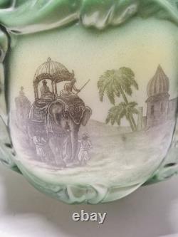 Antique Consolidated Glass Green Lamp Shade Globe Puffy Face Lion Head Rare