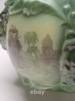 Antique Consolidated Glass Green Lamp Shade Globe Puffy Face Lion Head Rare