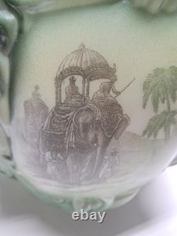 Antique Consolidated Glass Green Lamp Shade Globe Puffy Face Lion Head Rare