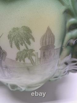 Antique Consolidated Glass Green Lamp Shade Globe Puffy Face Lion Head Rare