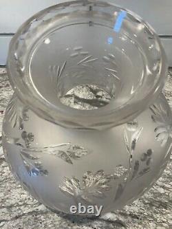 Antique Cut & Etched Glass Sinumbra Astral Oil Lamp Shade, 9 7/8 Fitter