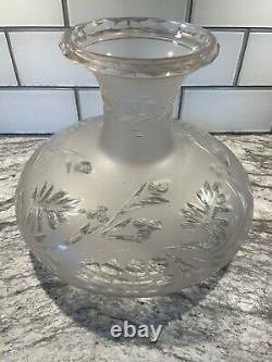 Antique Cut & Etched Glass Sinumbra Astral Oil Lamp Shade, 9 7/8 Fitter