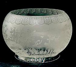 Antique Cut & Frosted Glass Oil Lamp Shade 5 Fitter