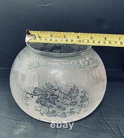 Antique Cut & Frosted Glass Oil Lamp Shade 5 Fitter