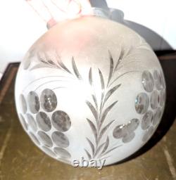 Antique Deeply Etched Glass Ball Lamp Shade 4 Fitter