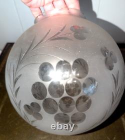 Antique Deeply Etched Glass Ball Lamp Shade 4 Fitter