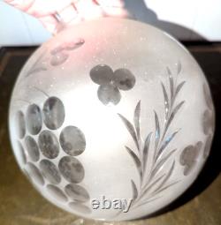 Antique Deeply Etched Glass Ball Lamp Shade 4 Fitter