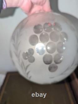 Antique Deeply Etched Glass Ball Lamp Shade 4 Fitter