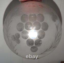 Antique Deeply Etched Glass Ball Lamp Shade 4 Fitter