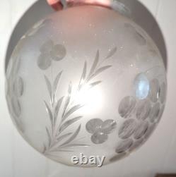 Antique Deeply Etched Glass Ball Lamp Shade 4 Fitter
