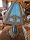 Antique E. F. Industries Blue Slag Glass Table Lamp Hexagonal Shade Very Heavy