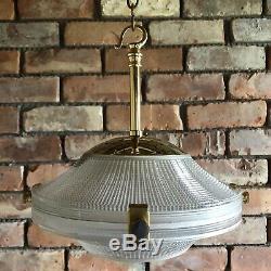 Antique Edwardian Art Deco Holophane Lamp Shade Prismatic Pendant Light Vintage