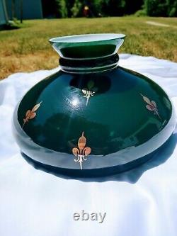 Antique Emeralite Green Glass Shade Gold Flur-de-lis pattern