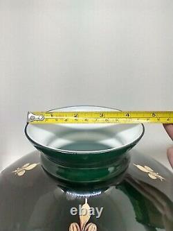 Antique Emeralite Green Glass Shade Gold Flur-de-lis pattern