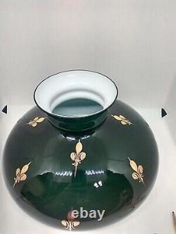 Antique Emeralite Green Glass Shade Gold Flur-de-lis pattern