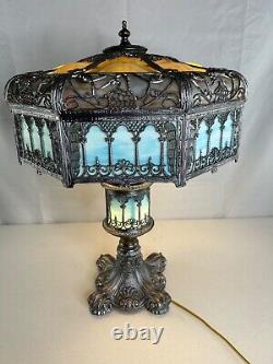 Antique Empire Lighted Base Slag Glass Bubble Shade Lamp BEAUTIFUL