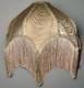 Antique Fabric Fringed Lamp Shade Cream Damask Octagonal With Harp 18 Diameter