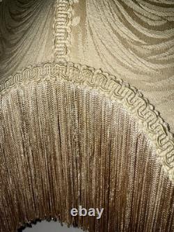 Antique Fabric Fringed Lamp Shade Cream Damask Octagonal with Harp 18 Diameter