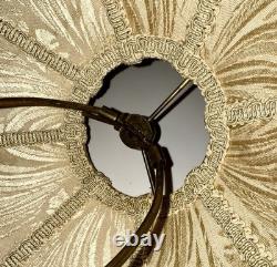 Antique Fabric Fringed Lamp Shade Cream Damask Octagonal with Harp 18 Diameter