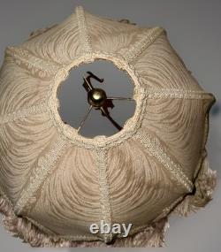 Antique Fabric Fringed Lamp Shade Cream Damask Octagonal with Harp 18 Diameter