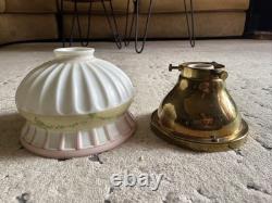 Antique Floral Painted Satin Glass Ceiling Deco Shade Brass Vintage Fitter 1 5/8