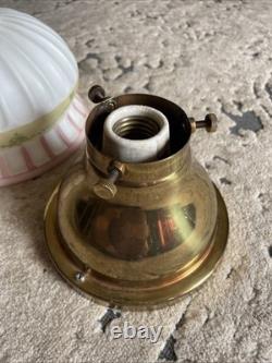 Antique Floral Painted Satin Glass Ceiling Deco Shade Brass Vintage Fitter 1 5/8