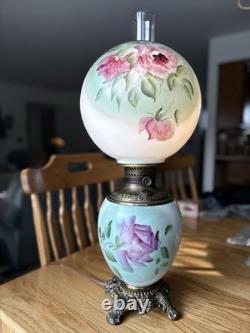 Antique Fostoria GWTW Lamp #820 -Hand Painted Roses -F. G. C. Co. Victorian Parlor