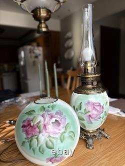 Antique Fostoria GWTW Lamp #820 -Hand Painted Roses -F. G. C. Co. Victorian Parlor