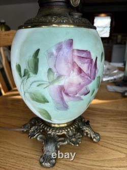 Antique Fostoria GWTW Lamp #820 -Hand Painted Roses -F. G. C. Co. Victorian Parlor