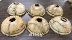 Antique French Alabaster Lamp Shade Set of 6 Hand Carved! 7.25 Dia 2 7/8 Dish