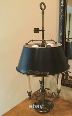 Antique French Bouillotte Lamp with Metal Tole Shade