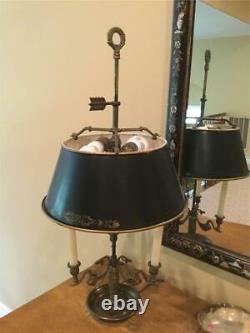 Antique French Bouillotte Lamp with Metal Tole Shade