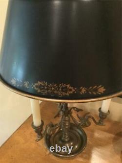 Antique French Bouillotte Lamp with Metal Tole Shade