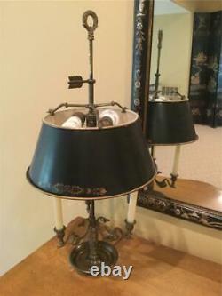 Antique French Bouillotte Lamp with Metal Tole Shade