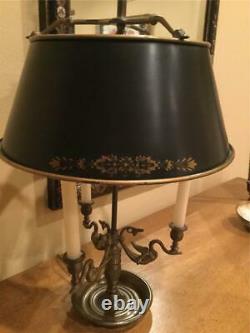 Antique French Bouillotte Lamp with Metal Tole Shade