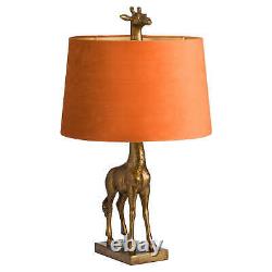 Antique Gold Giraffe Table Lamp With Burnt Orange Velvet Shade